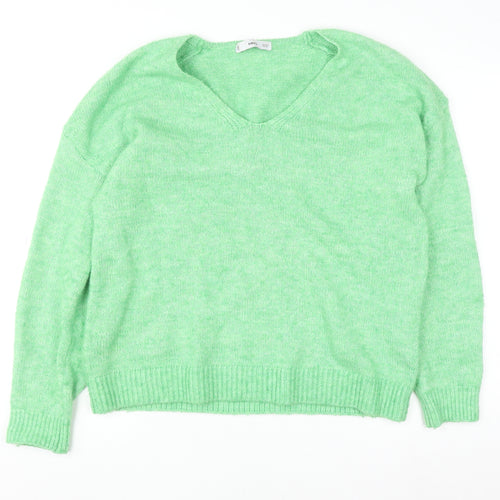 Mango Womens Green V-Neck Knit Pullover Jumper Size S