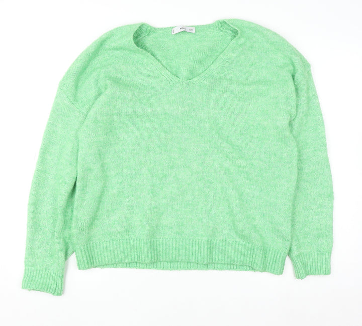 Mango Womens Green V-Neck Knit Pullover Jumper Size S