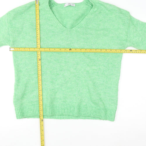 Mango Womens Green V-Neck Knit Pullover Jumper Size S