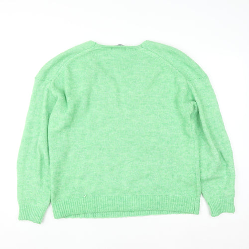 Mango Womens Green V-Neck Knit Pullover Jumper Size S