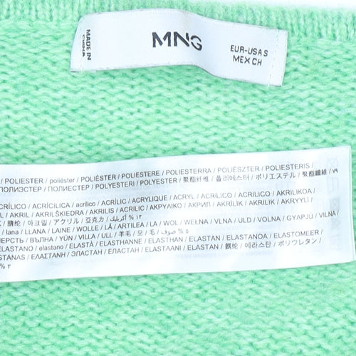 Mango Womens Green V-Neck Knit Pullover Jumper Size S