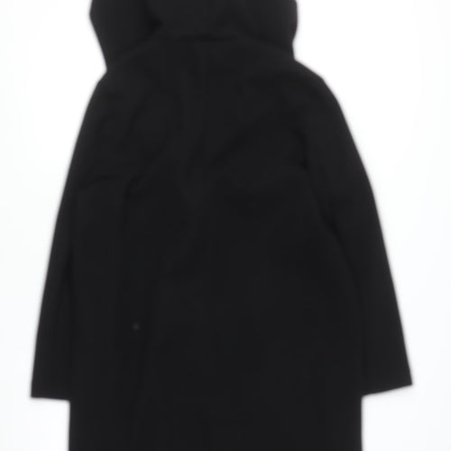 Zara Women Black Wool Blend Hooded Long Coat Size 12