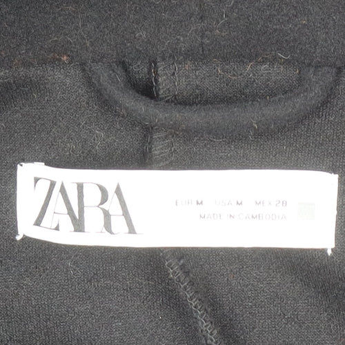 Zara Women Black Wool Blend Hooded Long Coat Size 12