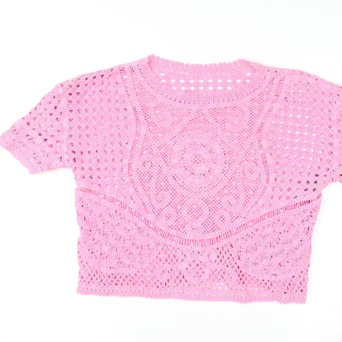 Next Women’s Pink Crochet Cotton Cropped Blouse L