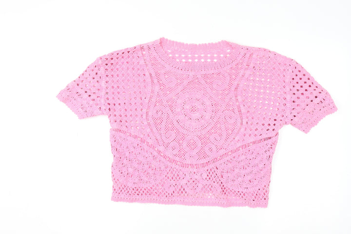 Next Women’s Pink Crochet Cotton Cropped Blouse L