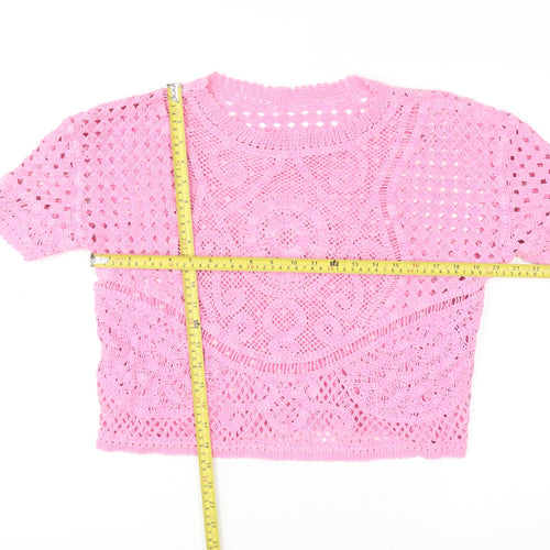 Next Women’s Pink Crochet Cotton Cropped Blouse L