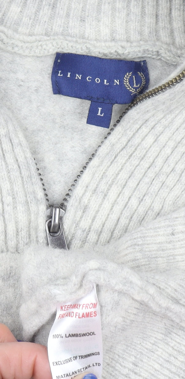 Lincoln Boys Grey Lambswool 1/2 Zip Jumper L Warm Winter Knit