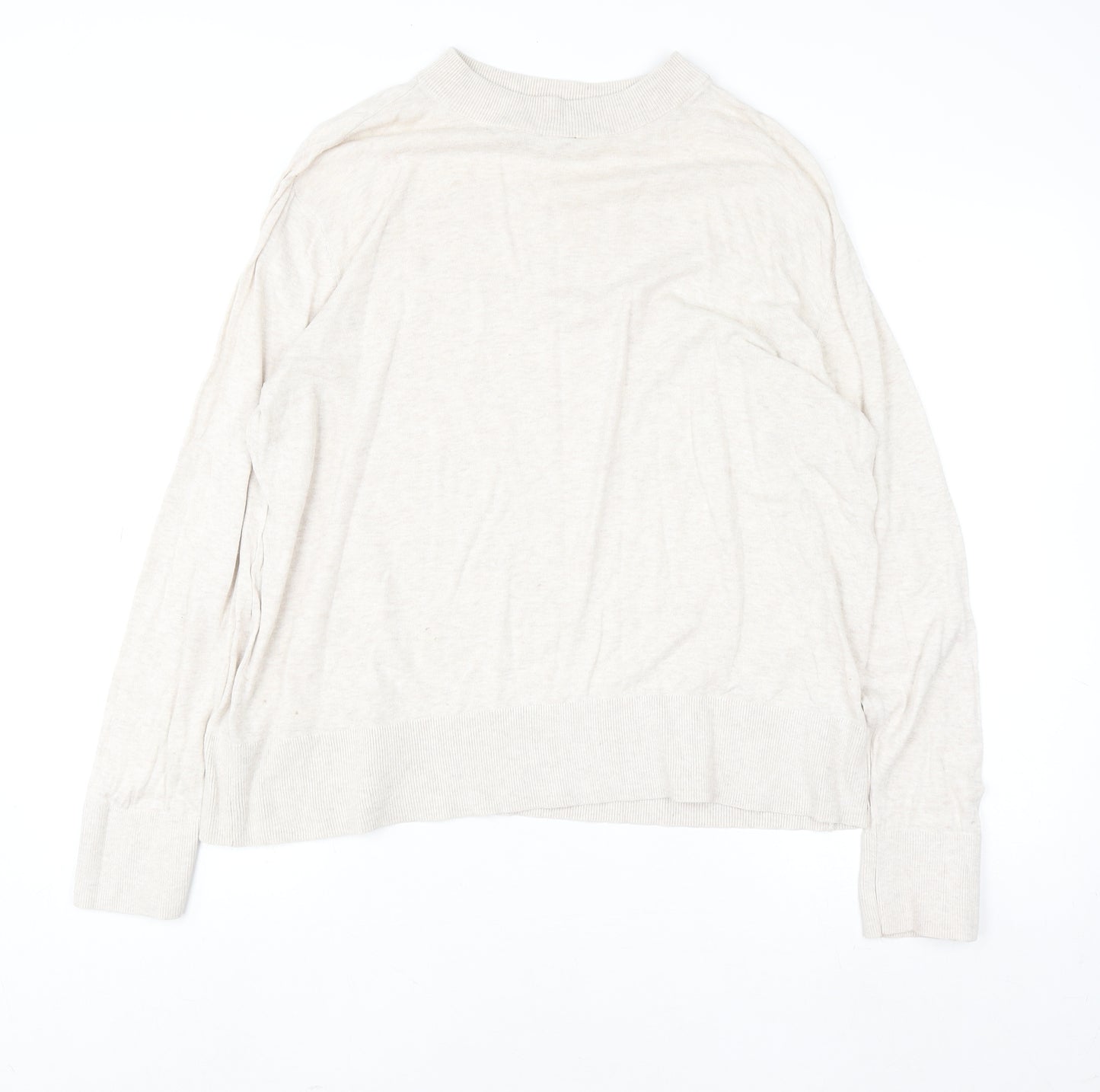 Monki Women’s Beige Cotton Mock Neck Relaxed Fit Jumper Size L
