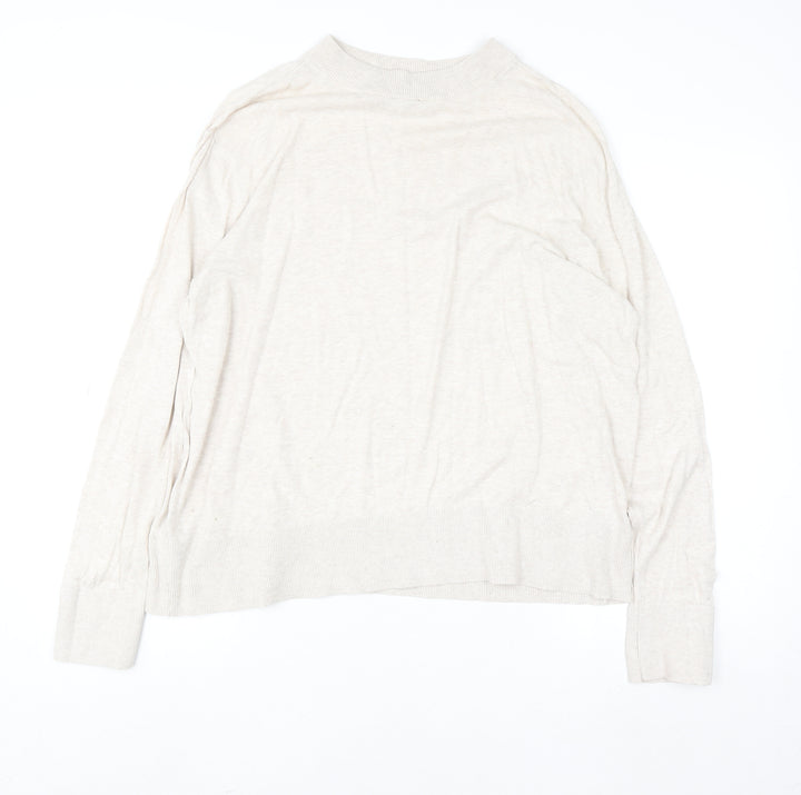 Monki Women’s Beige Cotton Mock Neck Relaxed Fit Jumper Size L