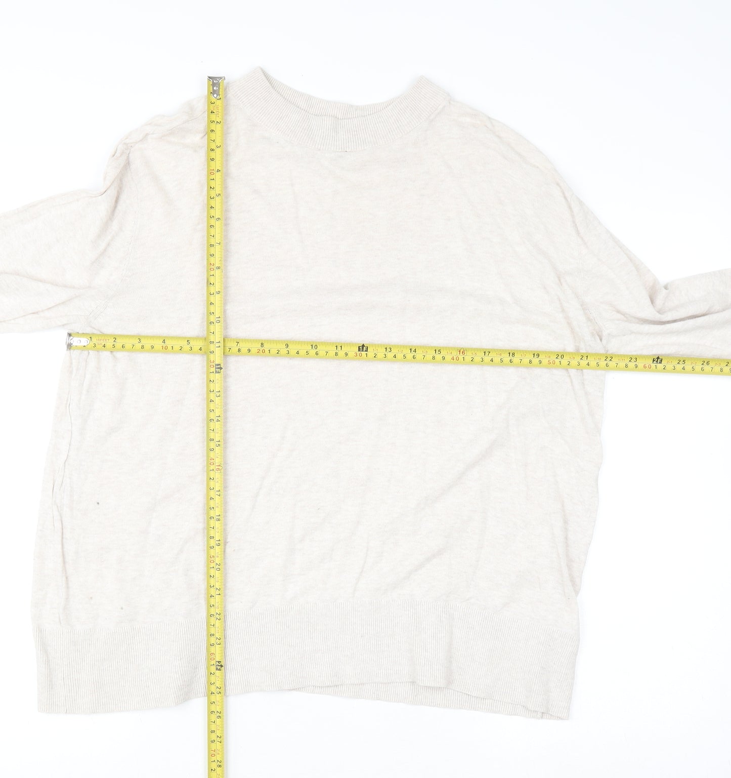 Monki Women’s Beige Cotton Mock Neck Relaxed Fit Jumper Size L