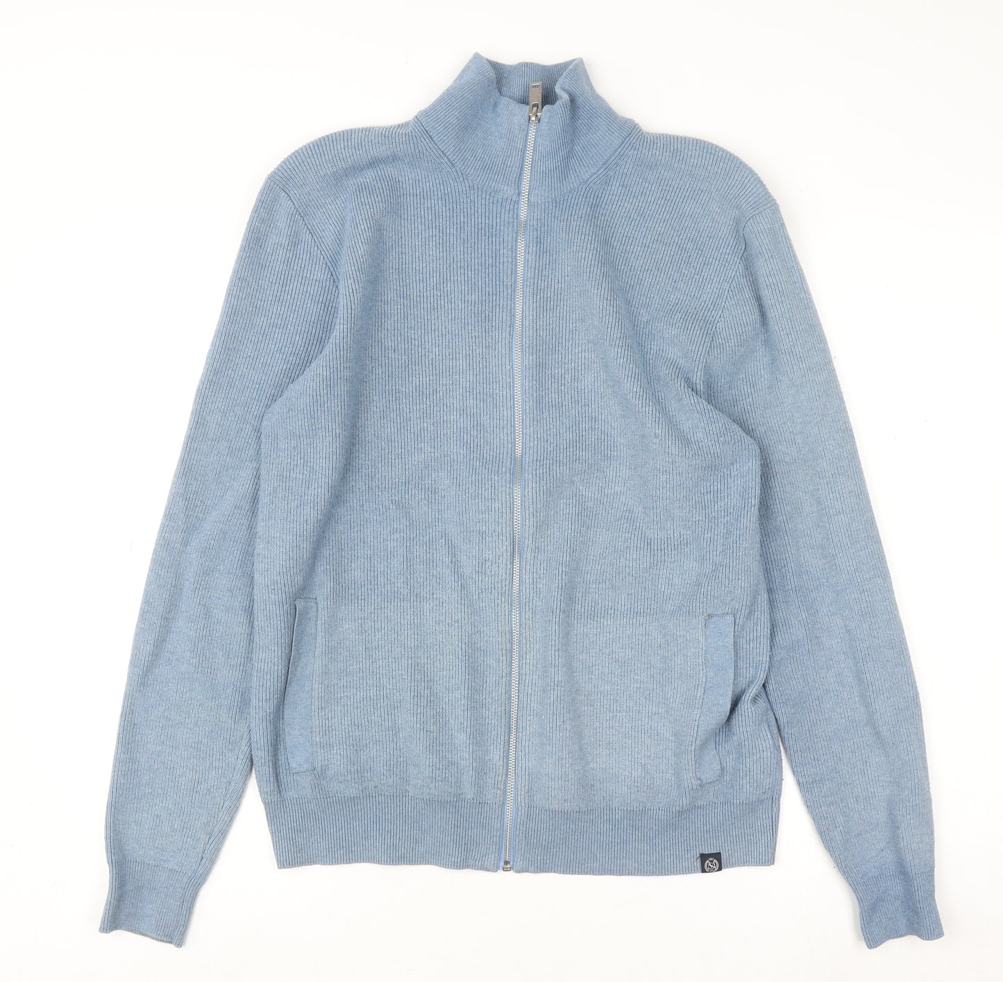 Marks and Spencer Men's Blue Full Zip High Neck Knit Jumper M
