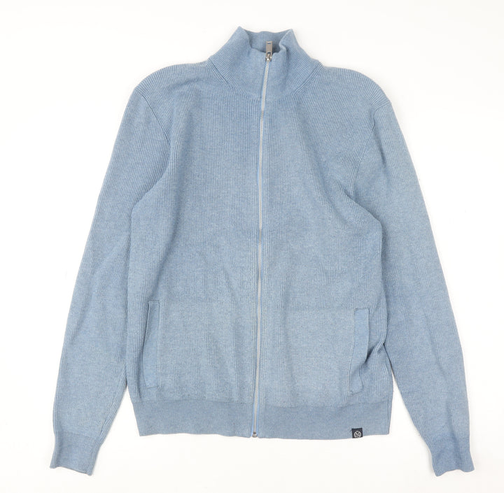Marks and Spencer Men's Blue Full Zip High Neck Knit Jumper M