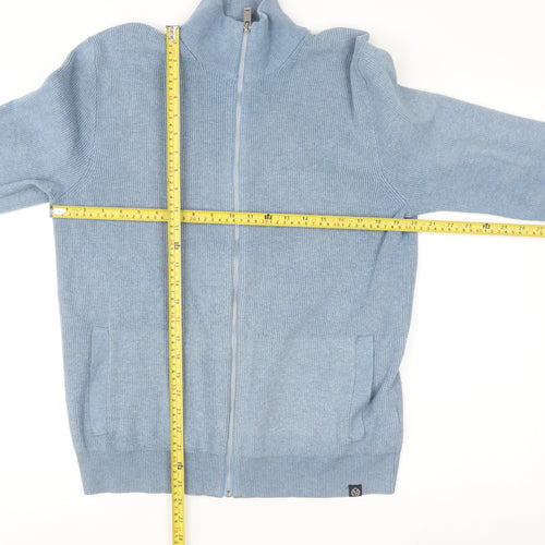 Marks and Spencer Men's Blue Full Zip High Neck Knit Jumper M