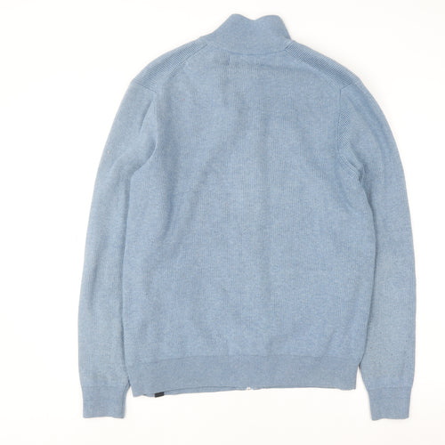 Marks and Spencer Men's Blue Full Zip High Neck Knit Jumper M