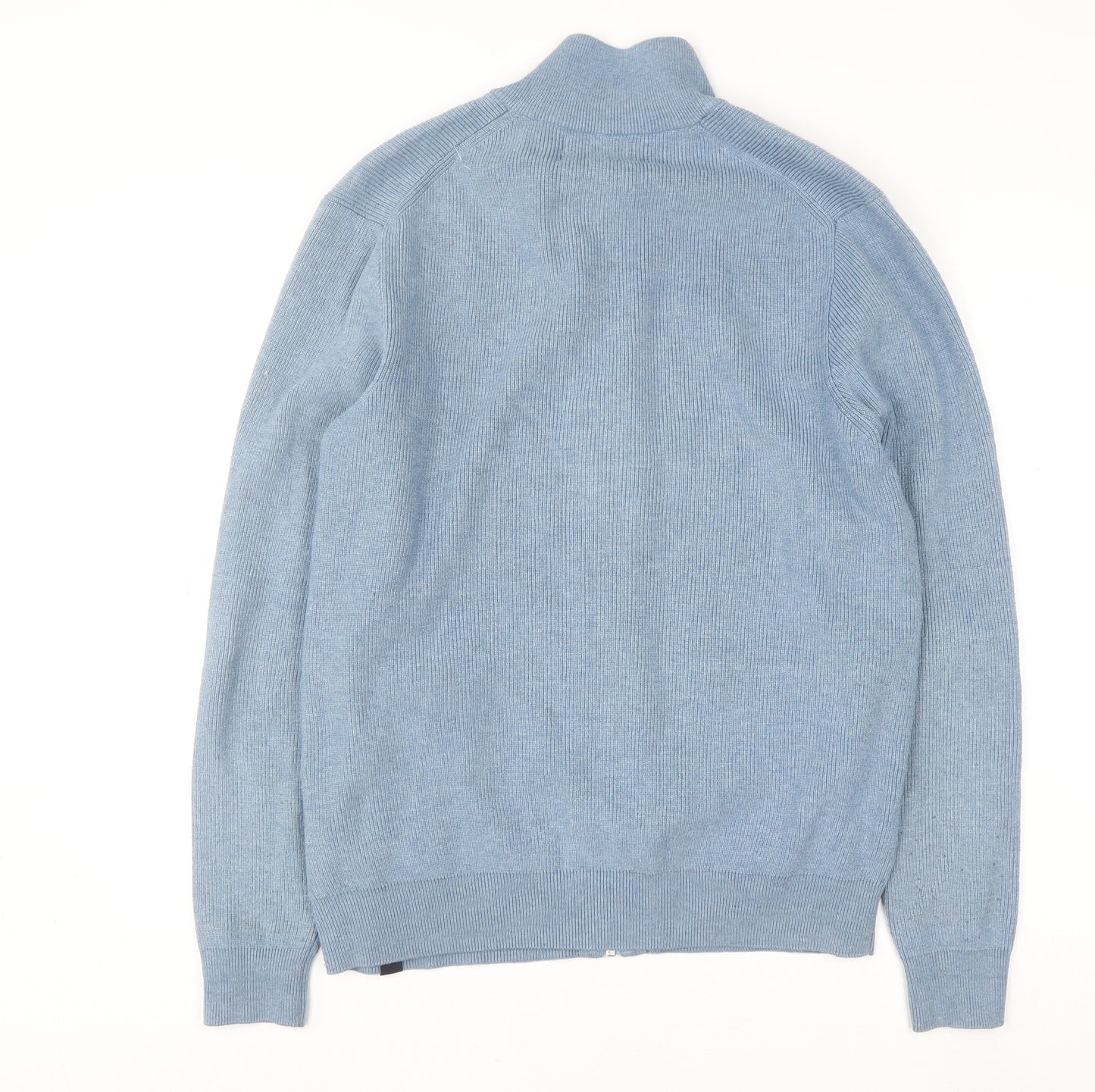 Marks and Spencer Men's Blue Full Zip High Neck Knit Jumper M
