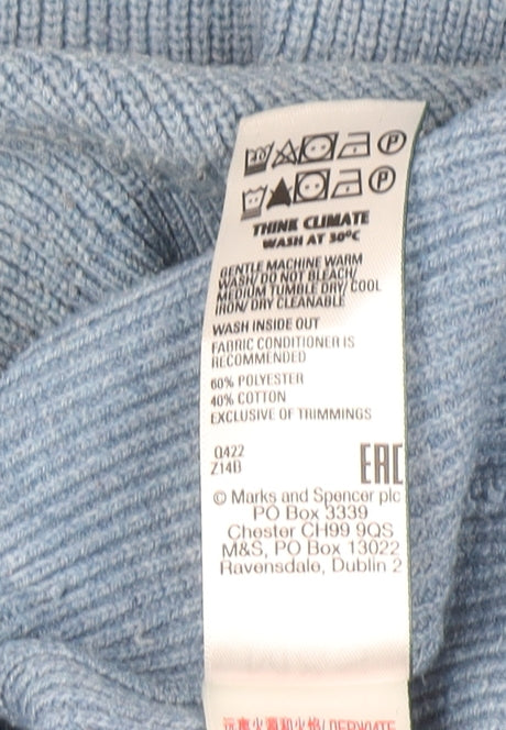 Marks and Spencer Men's Blue Full Zip High Neck Knit Jumper M