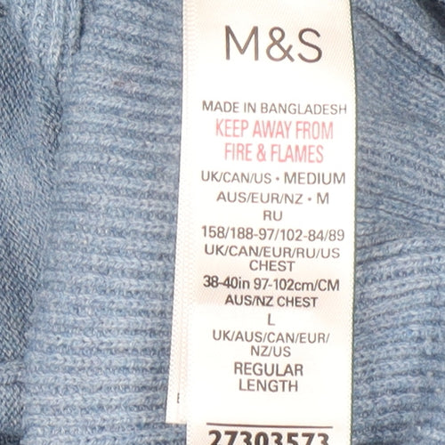 Marks and Spencer Men's Blue Full Zip High Neck Knit Jumper M
