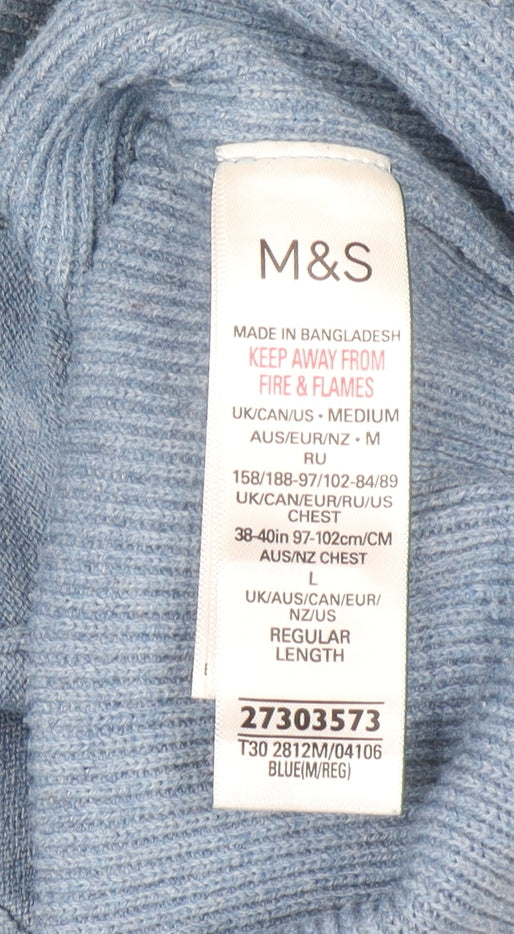 Marks and Spencer Men's Blue Full Zip High Neck Knit Jumper M