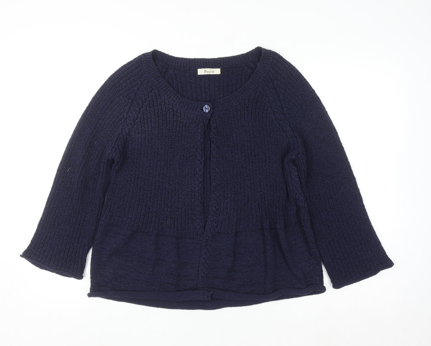 Precis Womens Blue Knit 3/4 Sleeve Cardigan L