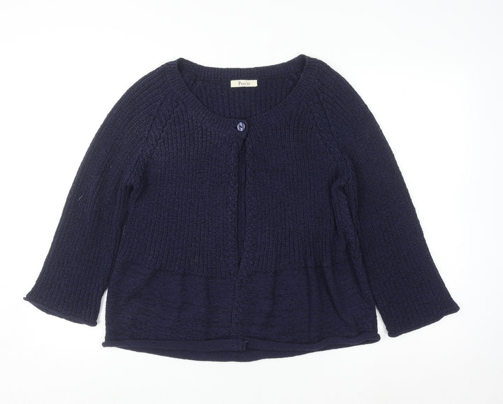 Precis Womens Blue Knit 3/4 Sleeve Cardigan L