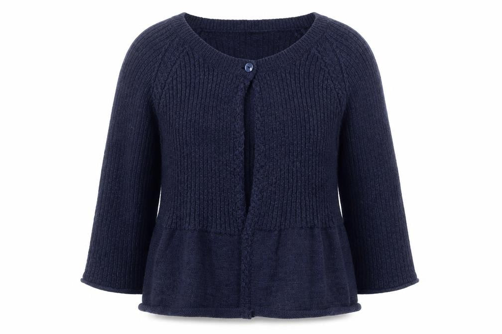 Front view of Precis women’s blue knit 3/4 sleeve cardigan l