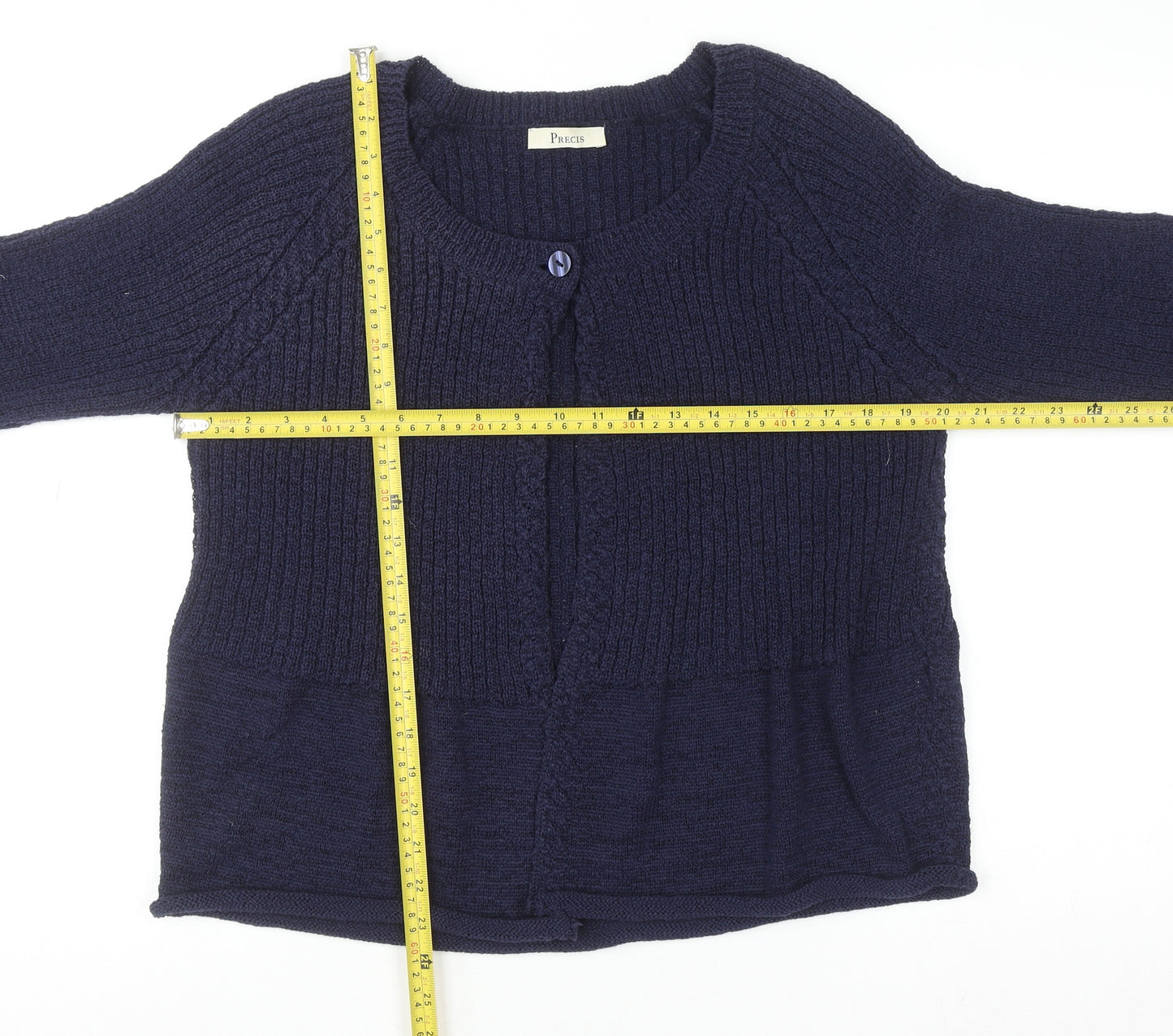 Precis Womens Blue Knit 3/4 Sleeve Cardigan L