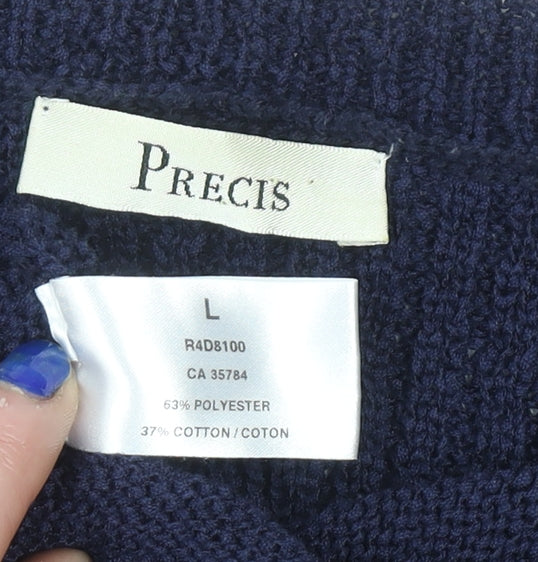 Precis Womens Blue Knit 3/4 Sleeve Cardigan L