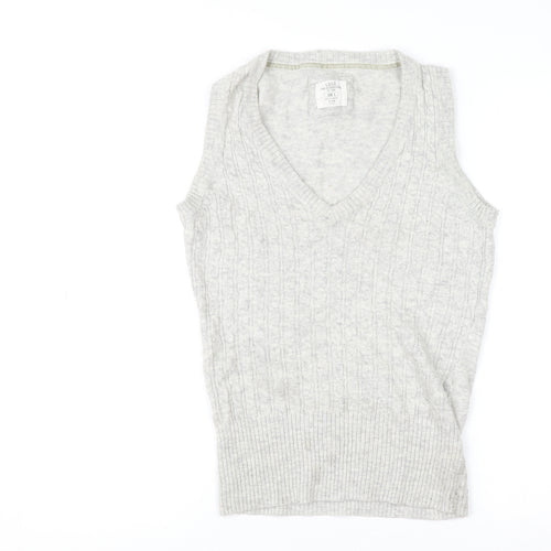 H&M L.O.G.G. Womens Grey Cable-Knit V-Neck Wool Blend Vest Size 12