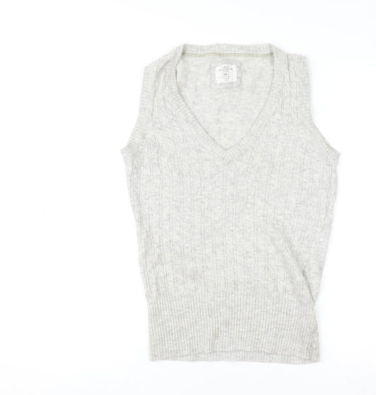 H&M L.O.G.G. Womens Grey Cable-Knit V-Neck Wool Blend Vest Size 12