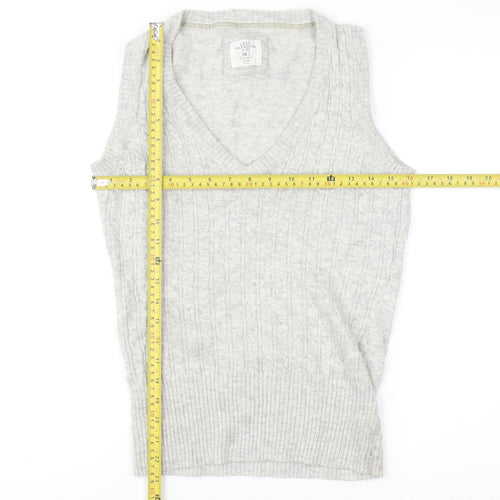H&M L.O.G.G. Womens Grey Cable-Knit V-Neck Wool Blend Vest Size 12