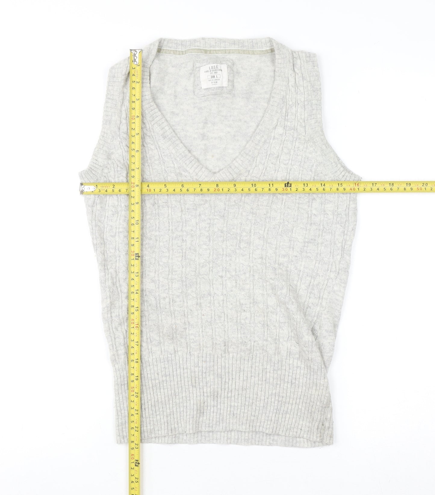 H&M L.O.G.G. Womens Grey Cable-Knit V-Neck Wool Blend Vest Size 12