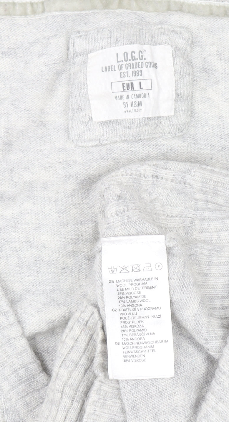 H&M L.O.G.G. Womens Grey Cable-Knit V-Neck Wool Blend Vest Size 12
