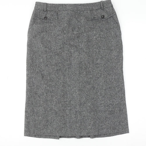 Next Women Grey Wool Tweed Pencil Skirt Size 10 Knee Length Workwear