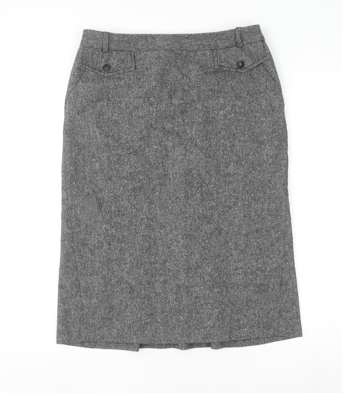 Next Women Grey Wool Tweed Pencil Skirt Size 10 Knee Length Workwear