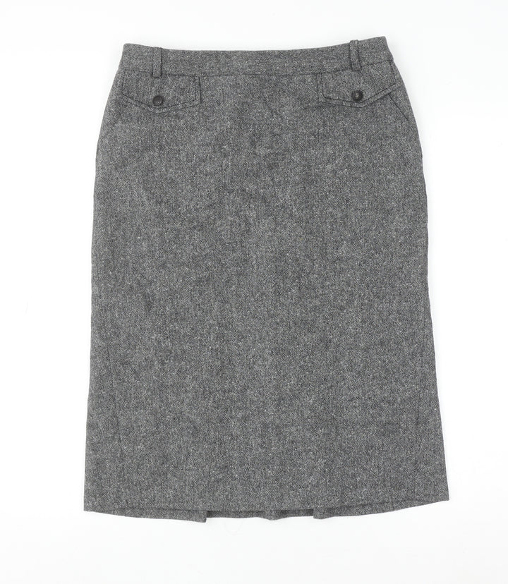 Next Women Grey Wool Tweed Pencil Skirt Size 10 Knee Length Workwear