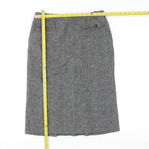 Next Women Grey Wool Tweed Pencil Skirt Size 10 Knee Length Workwear