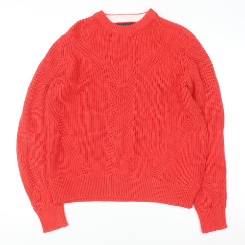 Marks and Spencer Women Bright Red Cotton Cable-Knit Crew Neck Jumper Size M