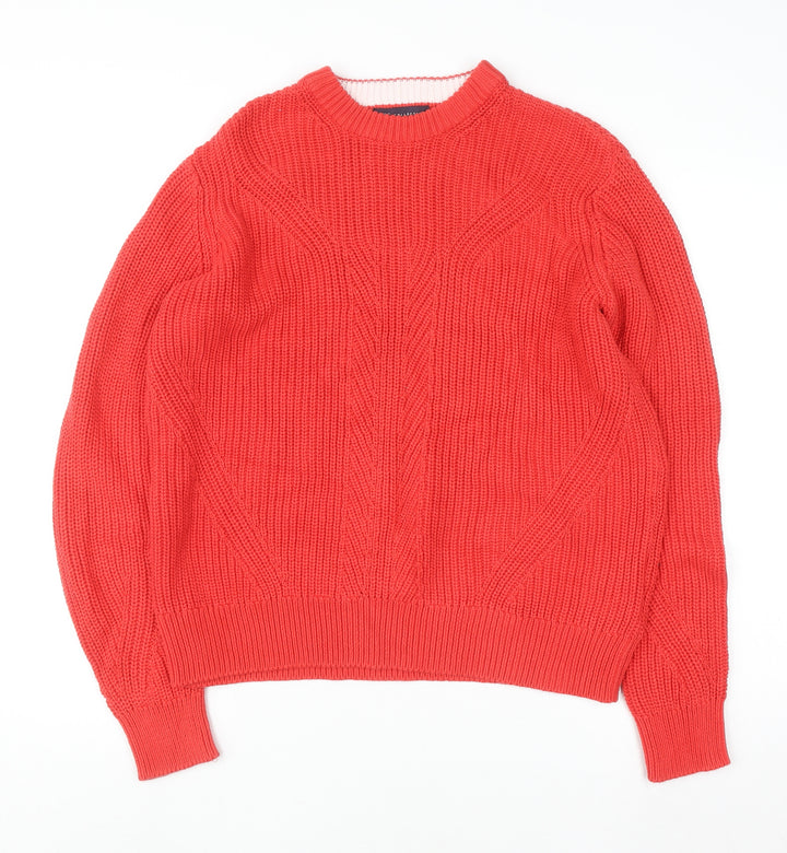 Marks and Spencer Women Bright Red Cotton Cable-Knit Crew Neck Jumper Size M