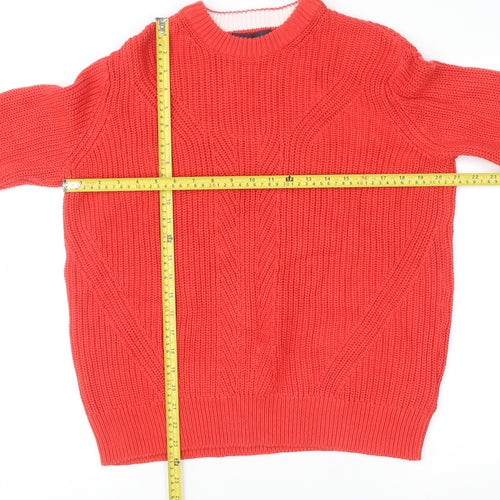 Marks and Spencer Women Bright Red Cotton Cable-Knit Crew Neck Jumper Size M