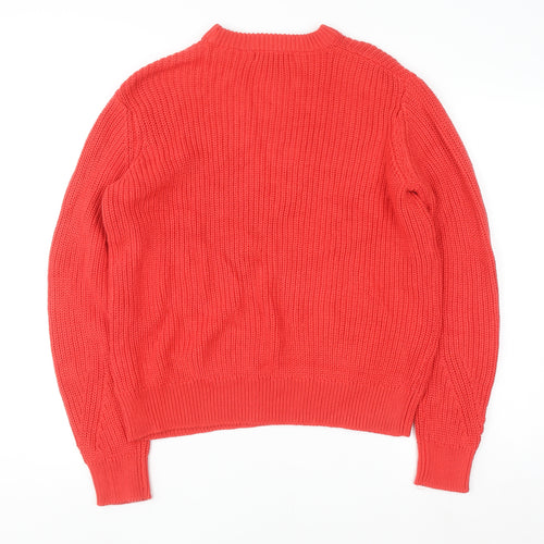Marks and Spencer Women Bright Red Cotton Cable-Knit Crew Neck Jumper Size M