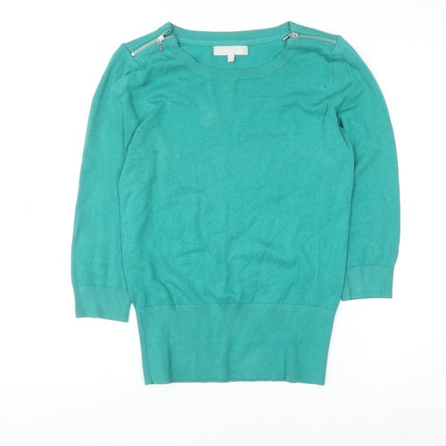Red Herring Women’s Green 3/4 Sleeve Knit Top Size 10 Zip Shoulder