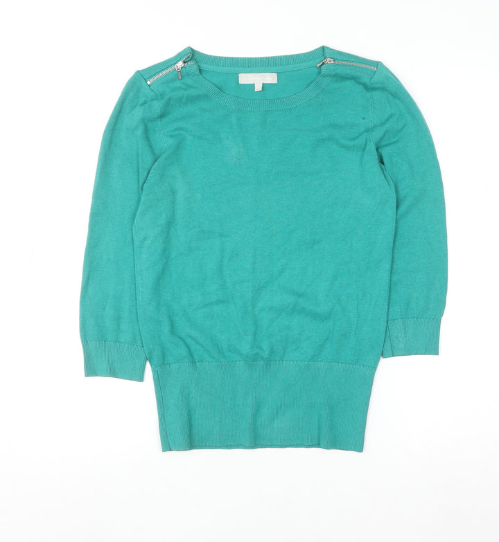 Red Herring Women’s Green 3/4 Sleeve Knit Top Size 10 Zip Shoulder