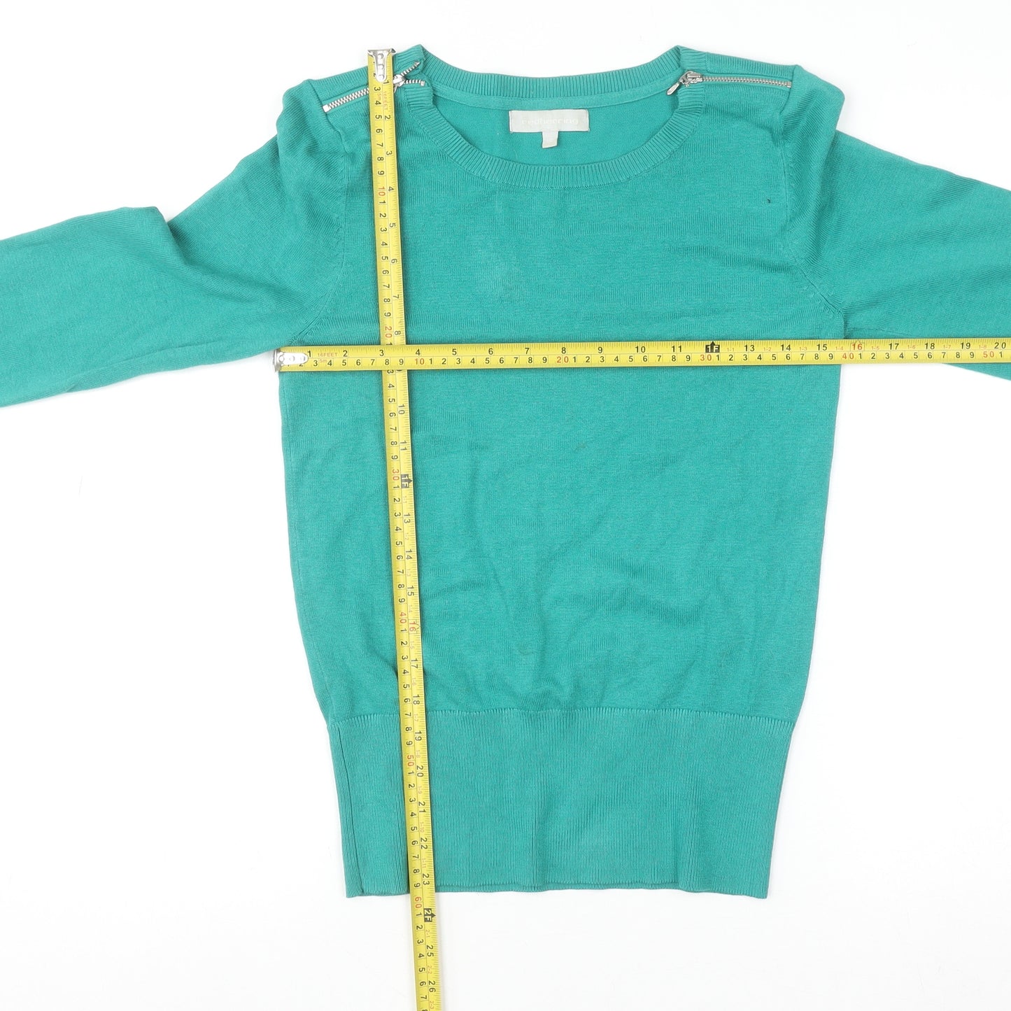 Red Herring Women’s Green 3/4 Sleeve Knit Top Size 10 Zip Shoulder