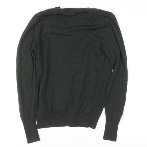Uniqlo Women Black Wool V-Neck Jumper Size S Long Sleeve Knit