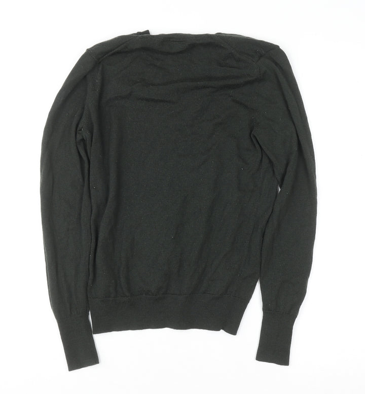 Uniqlo Women Black Wool V-Neck Jumper Size S Long Sleeve Knit