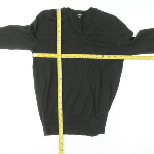 Uniqlo Women Black Wool V-Neck Jumper Size S Long Sleeve Knit