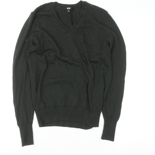 Uniqlo Women Black Wool V-Neck Jumper Size S Long Sleeve Knit