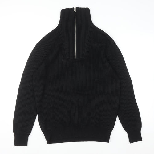 Zara Womens Black Ribbed High Neck 1/2 Zip Knit Jumper Size 12
