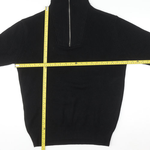Zara Womens Black Ribbed High Neck 1/2 Zip Knit Jumper Size 12