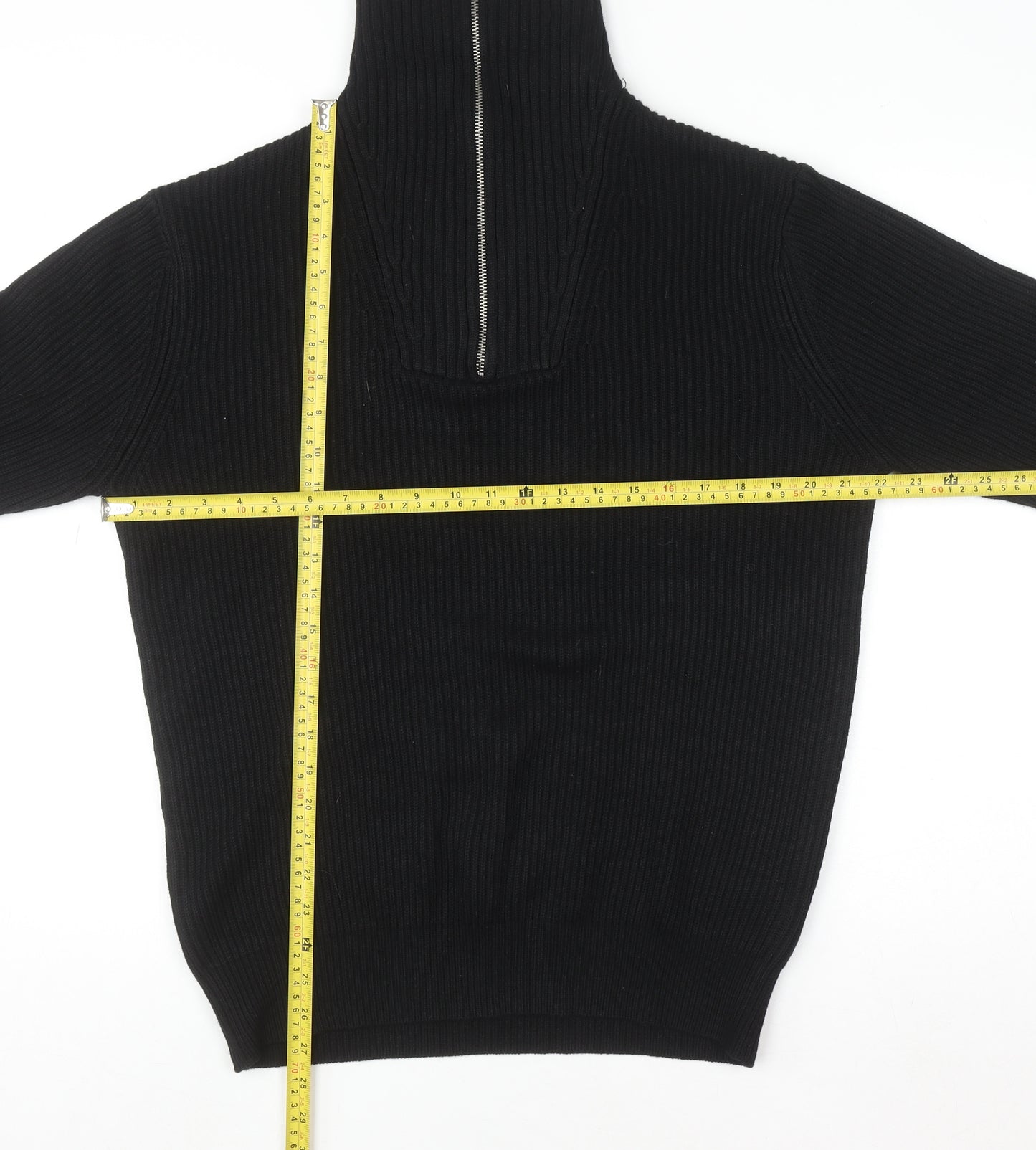 Zara Womens Black Ribbed High Neck 1/2 Zip Knit Jumper Size 12